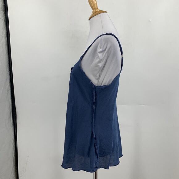 Brazeau Tricot Top Womens 3 Blue Silk Blend Adjust Strap Sheer Distressed Trim - Picture 5 of 10